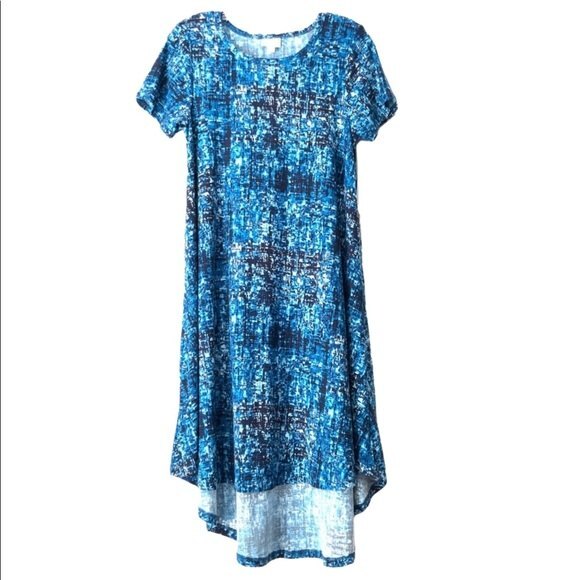 LuLaRoe Carly Dress Blue Short Sleeve Hi-Low Hem XS - Picture 9 of 9